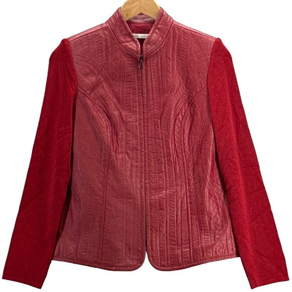 Peter Nygard Jackets & Blazers - Peter Nygard Vintage Red Leather Knit Stretch Zip Up Blazer Jacket Women PS